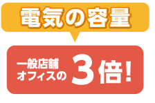 電気の容量：一般店舗オフィスの3倍！